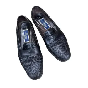 Bragano by Cole Haan Made in Italy Black Woven Leather Slip on Loafers Size 9.5