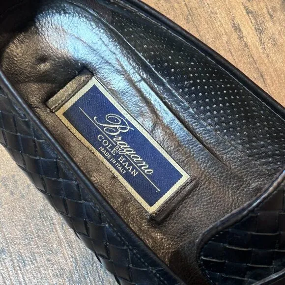 Bragano by Cole Haan Made in Italy Black Woven Leather Slip on Loafers Size 9.5