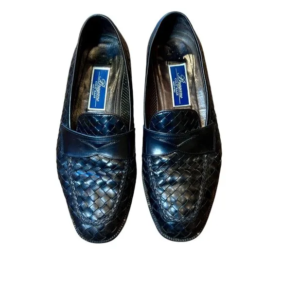 Bragano by Cole Haan Made in Italy Black Woven Leather Slip on Loafers Size 9.5