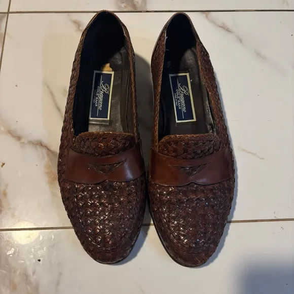 Bragano by Cole Haan Made in Italy Brown Woven Leather Slip on Loafers Size 7.5