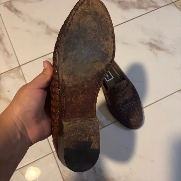 Bragano by Cole Haan Made in Italy Brown Woven Leather Slip on Loafers Size 7.5