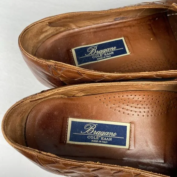 Bragano Cole Haan Loafers Brown Leather Woven Shoes Made in Italy Men’s 9.5 M