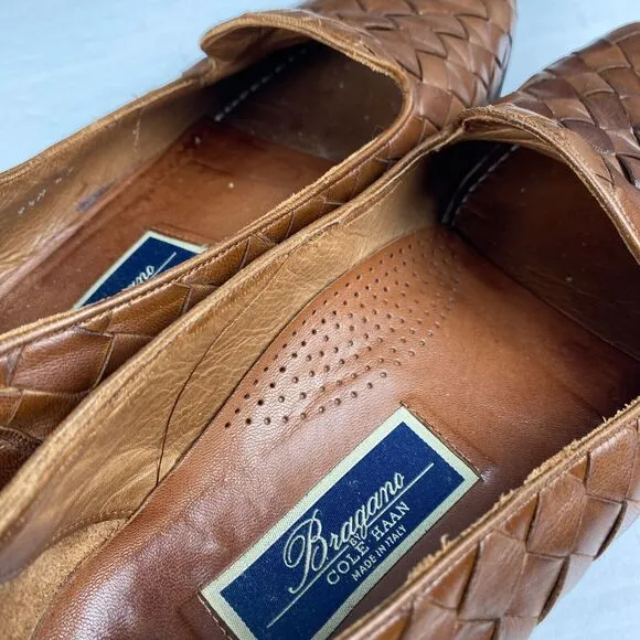 Bragano Cole Haan Loafers Brown Leather Woven Shoes Made in Italy Men’s 9.5 M