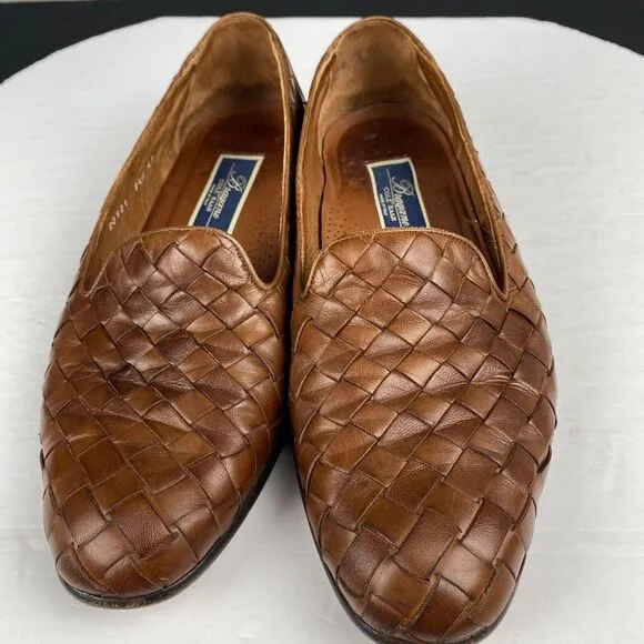 Bragano Cole Haan Loafers Brown Leather Woven Shoes Made in Italy Men’s 9.5 M