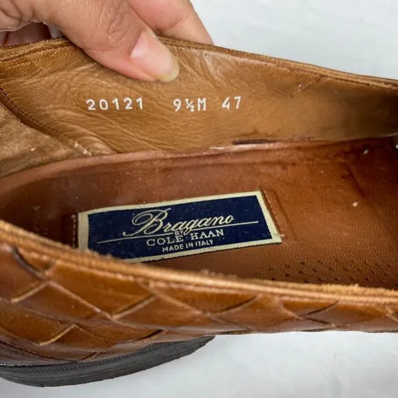 Bragano Cole Haan Loafers Brown Leather Woven Shoes Made in Italy Men’s 9.5 M