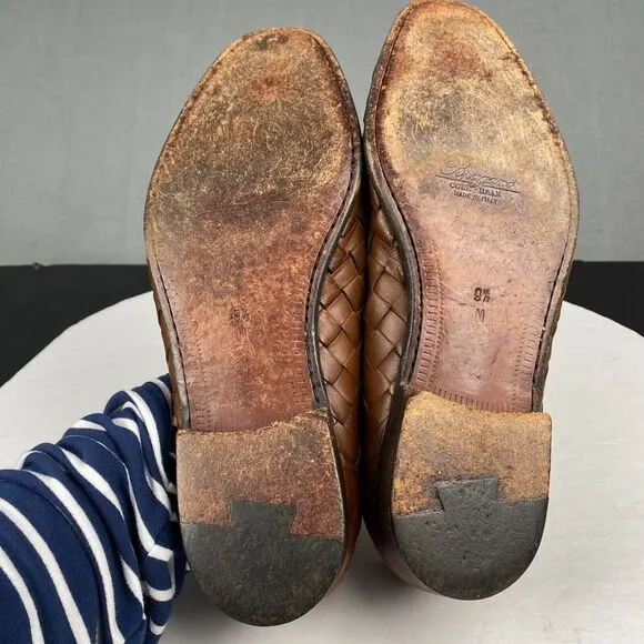 Bragano Cole Haan Loafers Brown Leather Woven Shoes Made in Italy Men’s 9.5 M