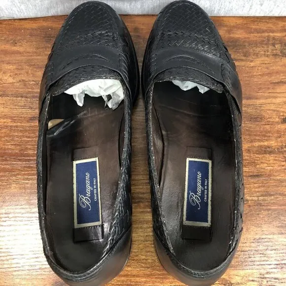 Bragano Cole Haan Men's Size 9.5 M Black Leather Woven Loafers Dress Shoes Italy