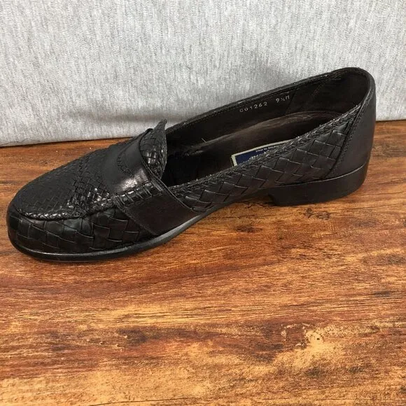 Bragano Cole Haan Men's Size 9.5 M Black Leather Woven Loafers Dress Shoes Italy