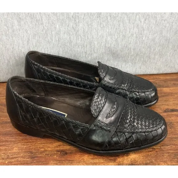 Bragano Cole Haan Men's Size 9.5 M Black Leather Woven Loafers Dress Shoes Italy