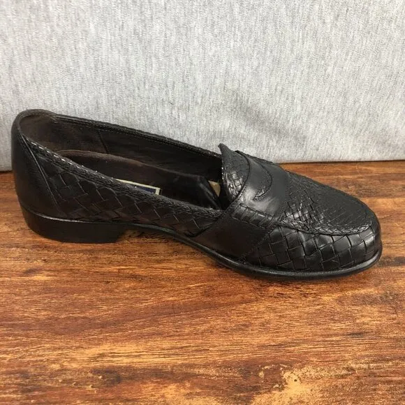Bragano Cole Haan Men's Size 9.5 M Black Leather Woven Loafers Dress Shoes Italy