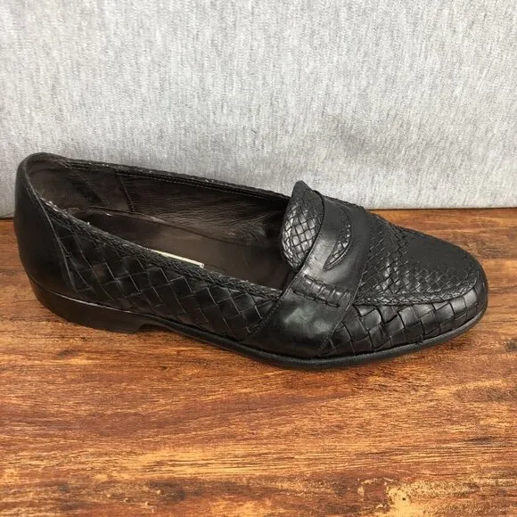 Bragano Cole Haan Men's Size 9.5 M Black Leather Woven Loafers Dress Shoes Italy