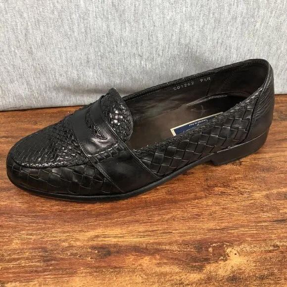 Bragano Cole Haan Men's Size 9.5 M Black Leather Woven Loafers Dress Shoes Italy
