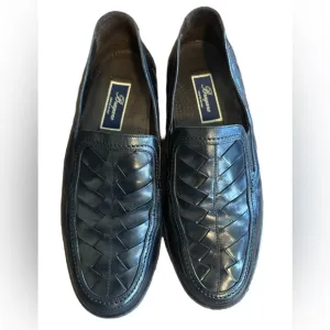 Bragano Men’s 10.5 M Black Leather Loafers Slip-On Shoes Woven Upper Italy