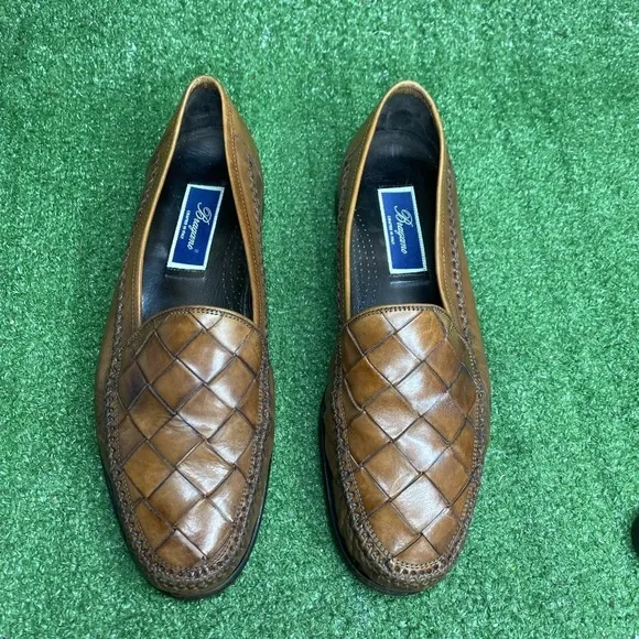 BRAGANO Mens Brown Woven Leather Italian Dress Shoes Slip On Loafers Size 10M