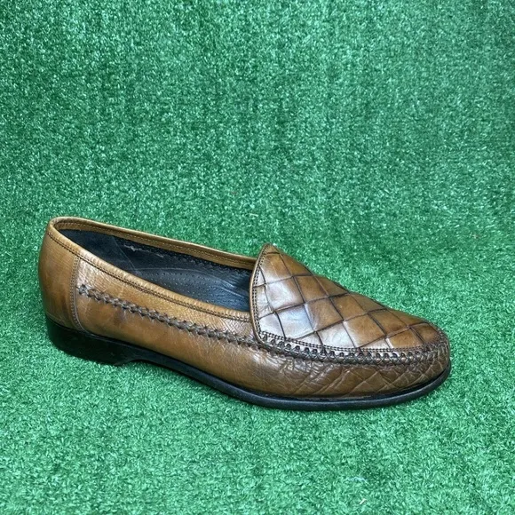 BRAGANO Mens Brown Woven Leather Italian Dress Shoes Slip On Loafers Size 10M