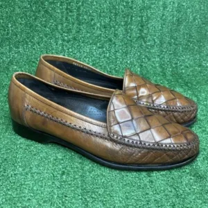 BRAGANO Mens Brown Woven Leather Italian Dress Shoes Slip On Loafers Size 10M