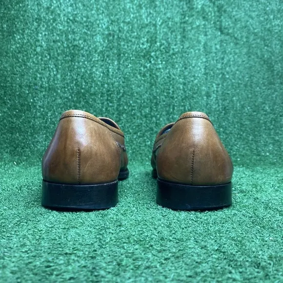 BRAGANO Mens Brown Woven Leather Italian Dress Shoes Slip On Loafers Size 10M