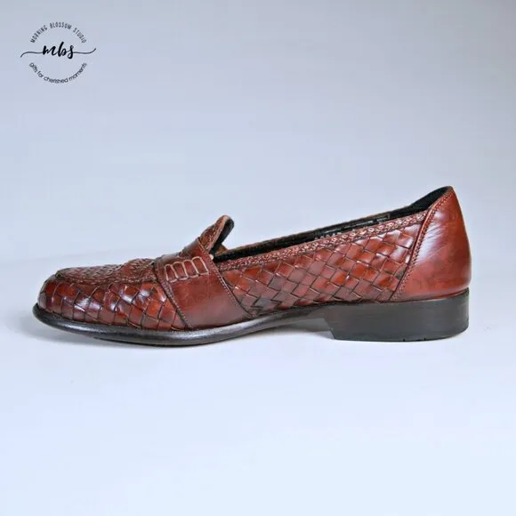 Bragano Woven Leather Italian Loafers Brown Men 8