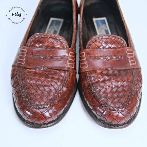 Bragano Woven Leather Italian Loafers Brown Men 8