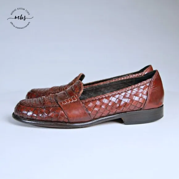 Bragano Woven Leather Italian Loafers Brown Men 8