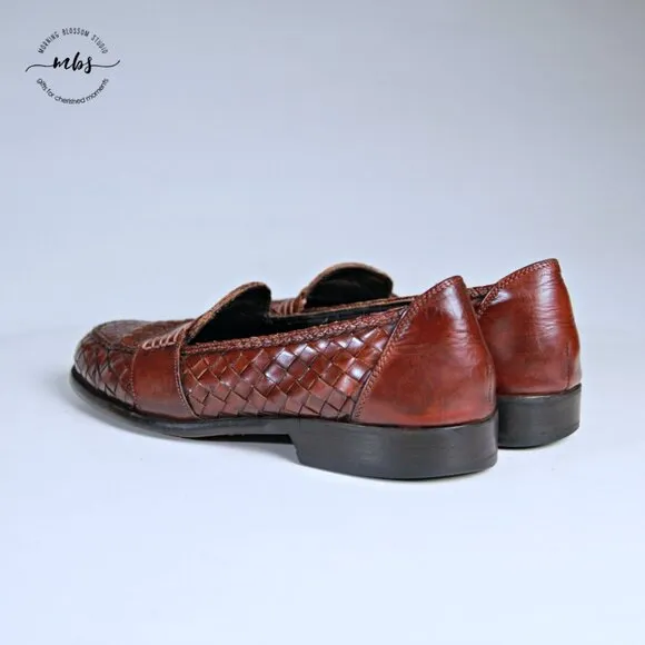 Bragano Woven Leather Italian Loafers Brown Men 8