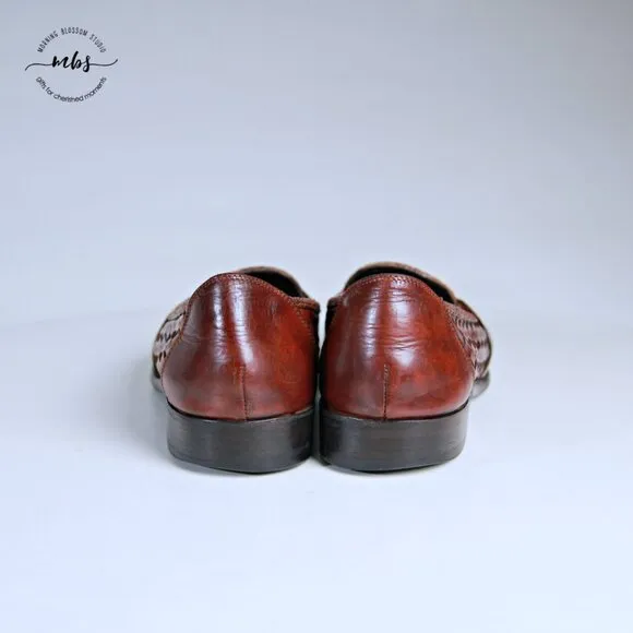 Bragano Woven Leather Italian Loafers Brown Men 8