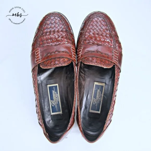 Bragano Woven Leather Italian Loafers Brown Men 8