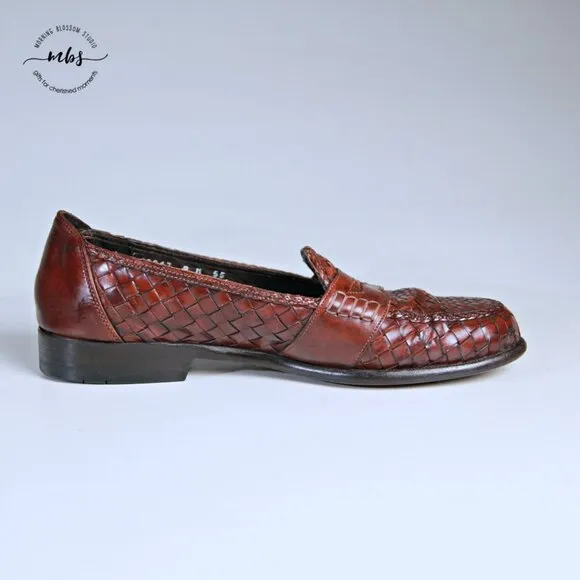 Bragano Woven Leather Italian Loafers Brown Men 8