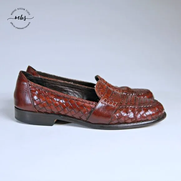 Bragano Woven Leather Italian Loafers Brown Men 8