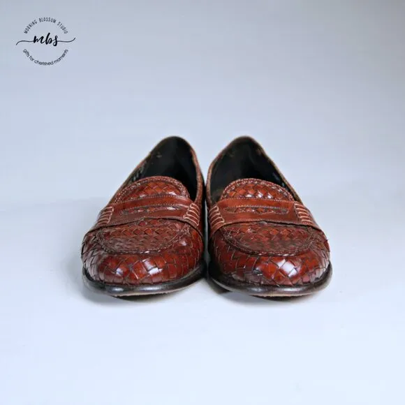 Bragano Woven Leather Italian Loafers Brown Men 8