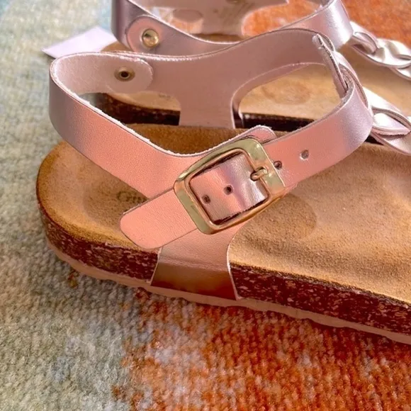 Brand New Giulia Palai Girls Braided Ankle Strap Buckled Sandals Pale Rose Gold