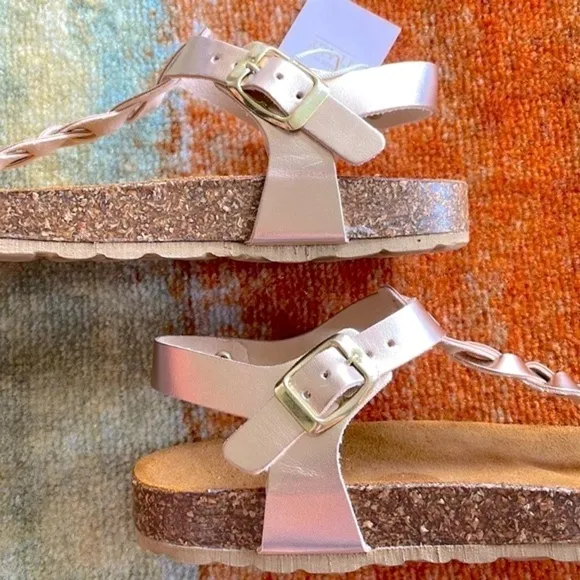 Brand New Giulia Palai Girls Braided Ankle Strap Buckled Sandals Pale Rose Gold