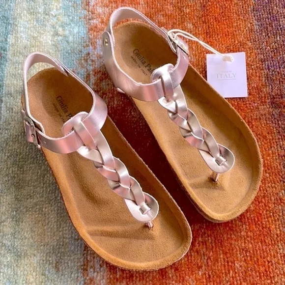 Brand New Giulia Palai Girls Braided Ankle Strap Buckled Sandals Pale Rose Gold