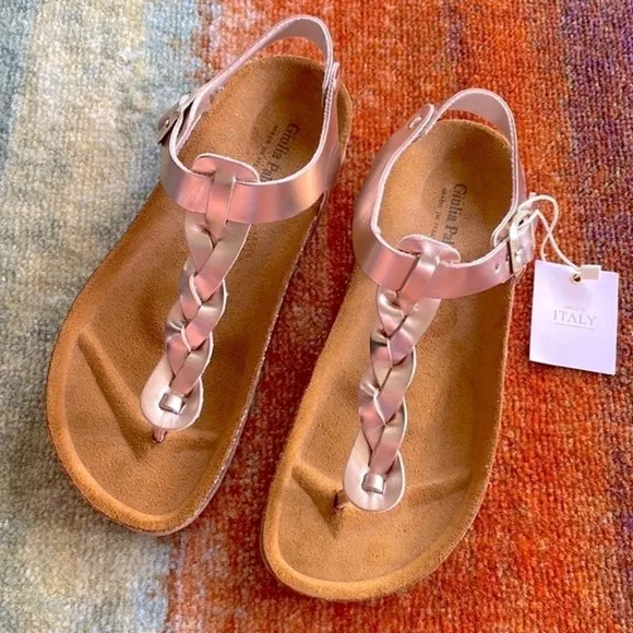 Brand New Giulia Palai Girls Braided Ankle Strap Buckled Sandals Pale Rose Gold