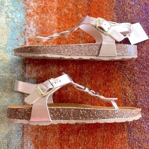 Brand New Giulia Palai Girls Braided Ankle Strap Buckled Sandals Pale Rose Gold