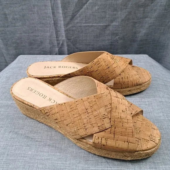 BRAND NEW Jack Rogers Women's Slip On Wedge  Wood Sandals CAMEL Size 9M