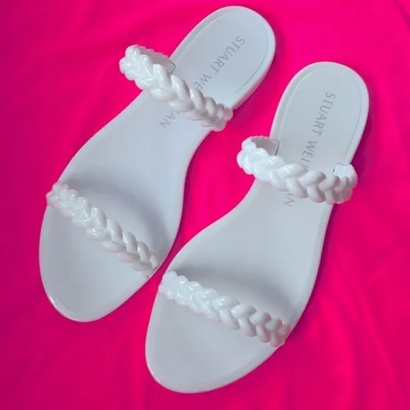 Brand New Stuart Weitzman Braida Sawyer Jelly Sandals Braided Strap Slides White