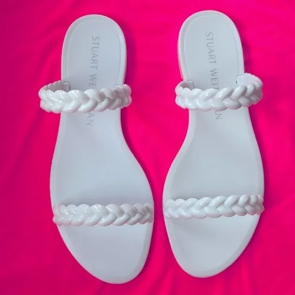 Brand New Stuart Weitzman Braida Sawyer Jelly Sandals Braided Strap Slides White