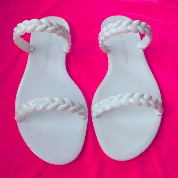 Brand New Stuart Weitzman Braida Sawyer Jelly Sandals Braided Strap Slides White