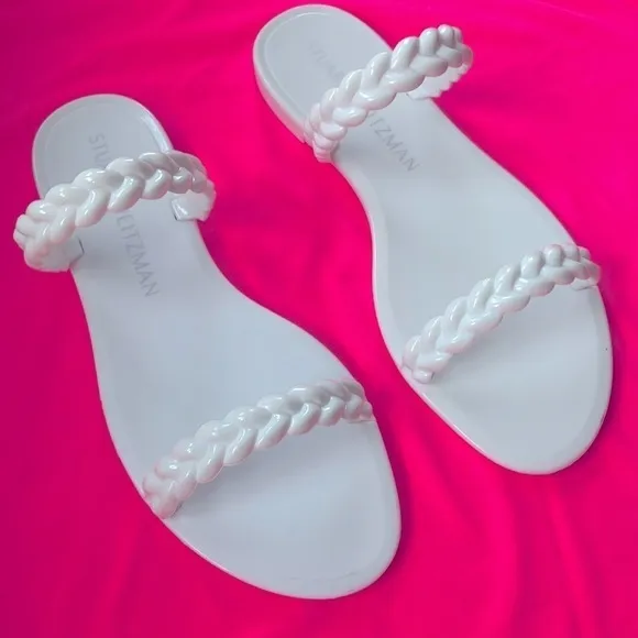 Brand New Stuart Weitzman Braida Sawyer Jelly Sandals Braided Strap Slides White