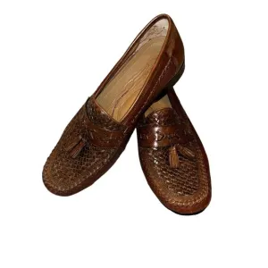 Brass Boot Men's US 10M Brown Weave Woven Tassel Slip On Loafers