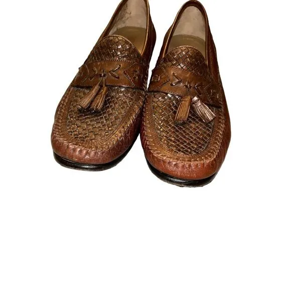 Brass Boot Men's US 10M Brown Weave Woven Tassel Slip On Loafers