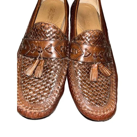Brass Boot Men's US 10M Brown Weave Woven Tassel Slip On Loafers