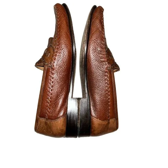 Brass Boot Men's US 10M Brown Weave Woven Tassel Slip On Loafers