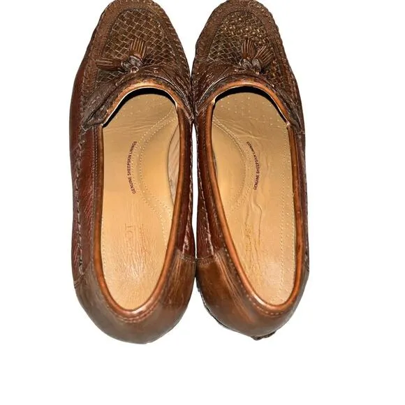 Brass Boot Men's US 10M Brown Weave Woven Tassel Slip On Loafers