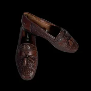 Brass Boot Cognac Brown Woven Tassel Loafers Sz 9