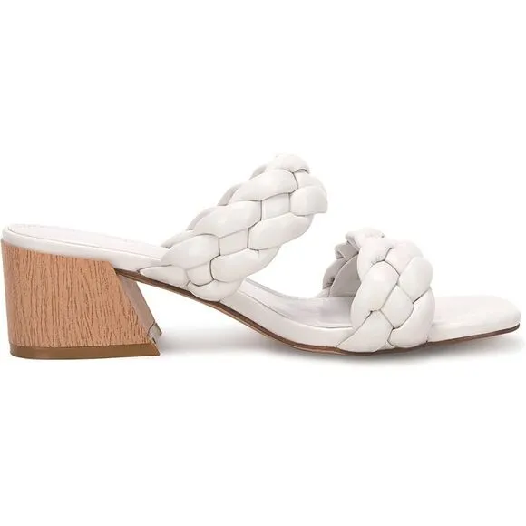 Bridal Braided Heeled Sandals Low Block Heels Mules Open Toe Ankle Strap Sandals