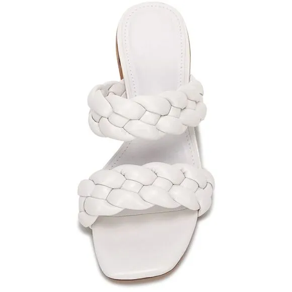 Bridal Braided Heeled Sandals Low Block Heels Mules Open Toe Ankle Strap Sandals