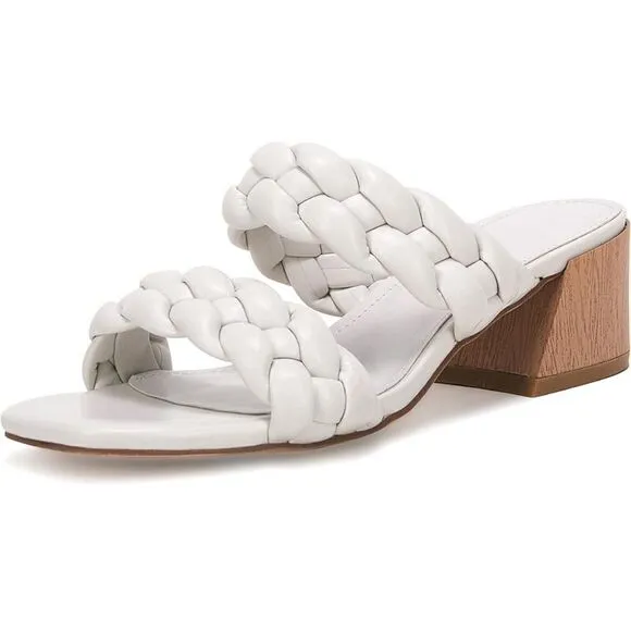 Bridal Braided Heeled Sandals Low Block Heels Mules Open Toe Ankle Strap Sandals
