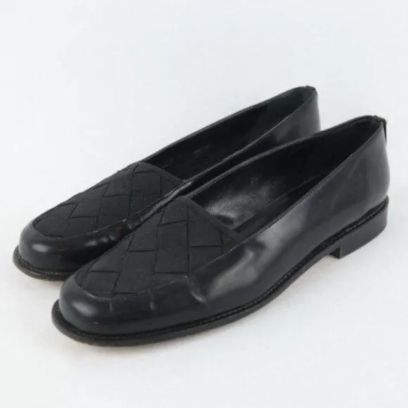 Brighton Women's Size 10 Black Leather Stretch Woven Upper Slip On Loafers